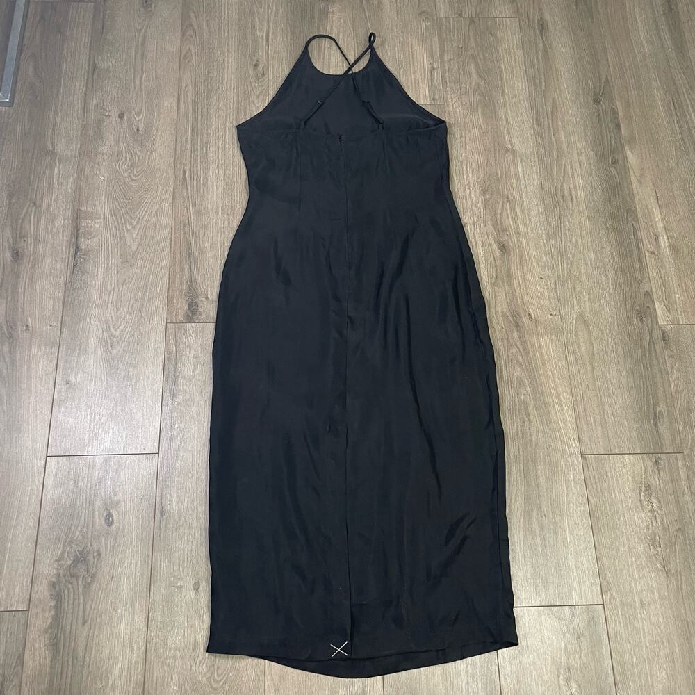 Madewell Dress WMNS 4 Black Halter Slip Midi Cross Back Cupro 90s Minimalist - Picture 3 of 10